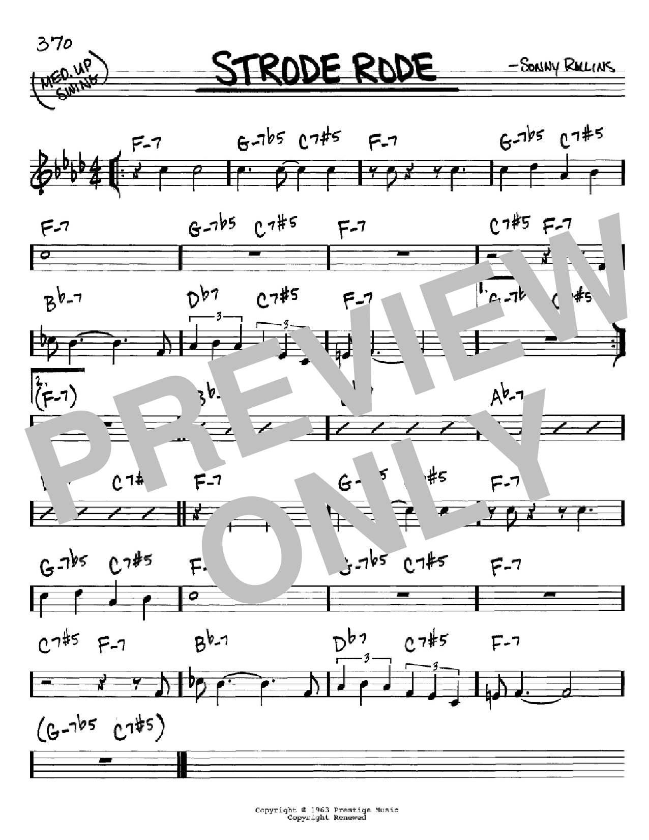 Sonny Rollins Strode Rode sheet music notes and chords. Download Printable PDF.