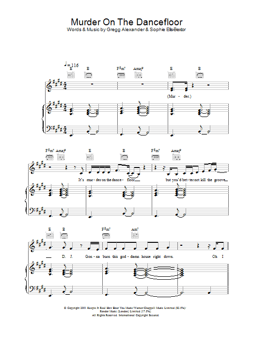 Learn to play Sophie Ellis-Bextor Murder On The Dancefloor sheet music for Piano, Vocal & Guitar in minutes. Price: 7.7900$ Sophie Ellis-Bextor Murder On The Dancefloor sheet music notes and chords. Download Printable PDF.