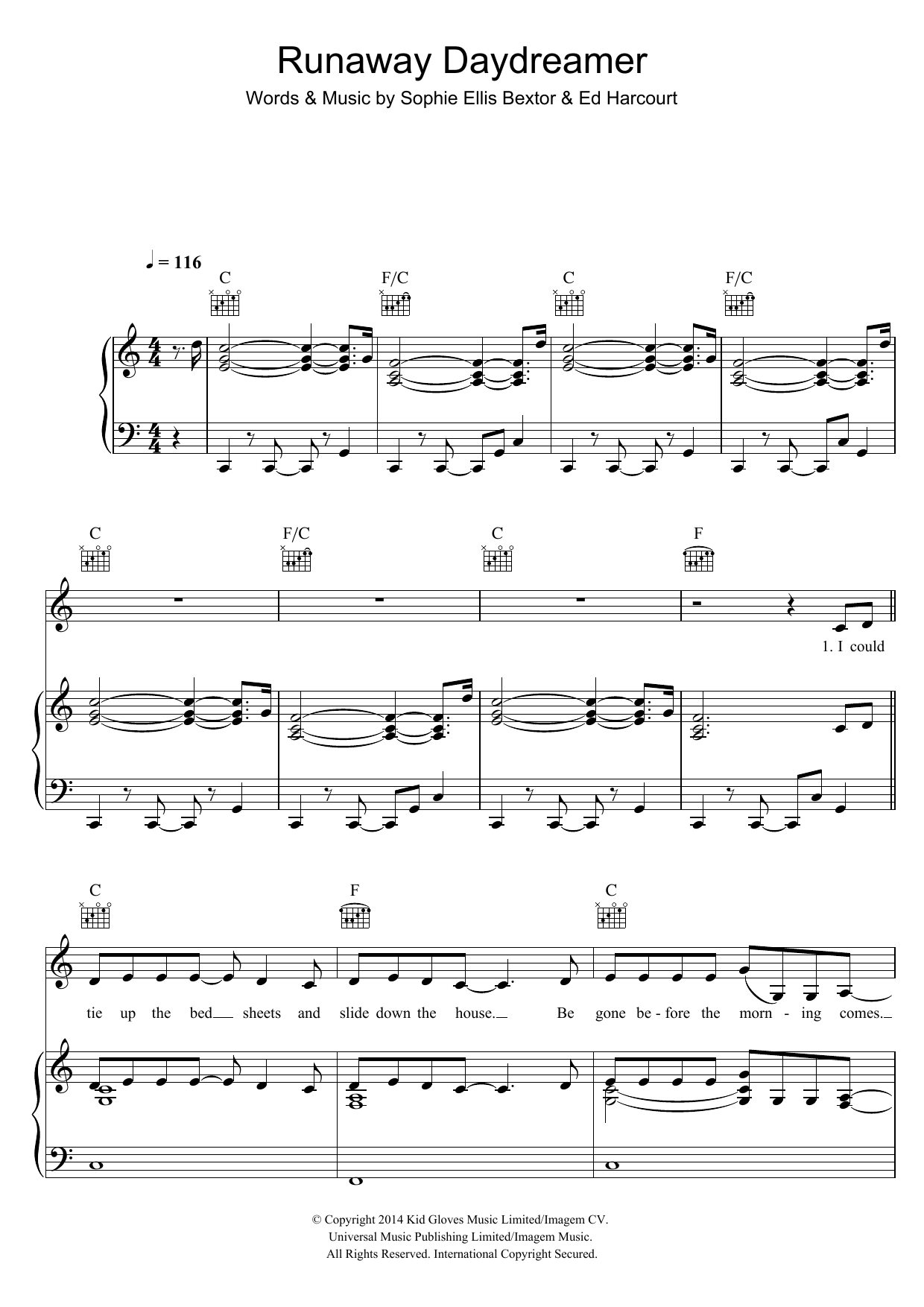 Sophie Ellis-Bextor Runaway Daydreamer sheet music notes and chords. Download Printable PDF.