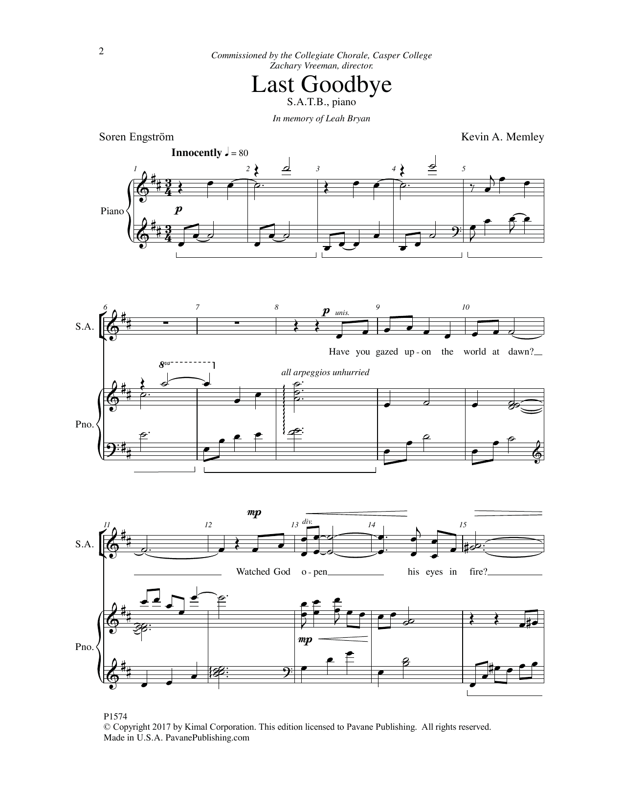 Soren Engström Last Goodbye sheet music notes and chords. Download Printable PDF.