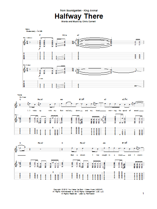 Soundgarden Halfway There sheet music notes and chords. Download Printable PDF.