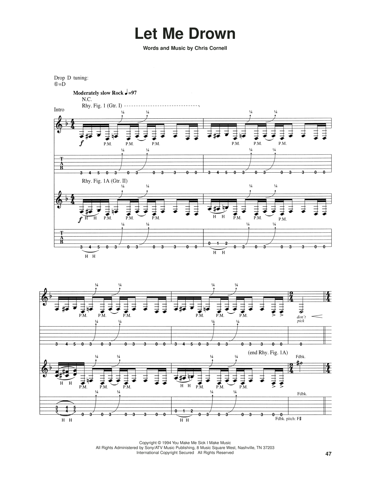 Soundgarden Let Me Drown sheet music notes and chords. Download Printable PDF.