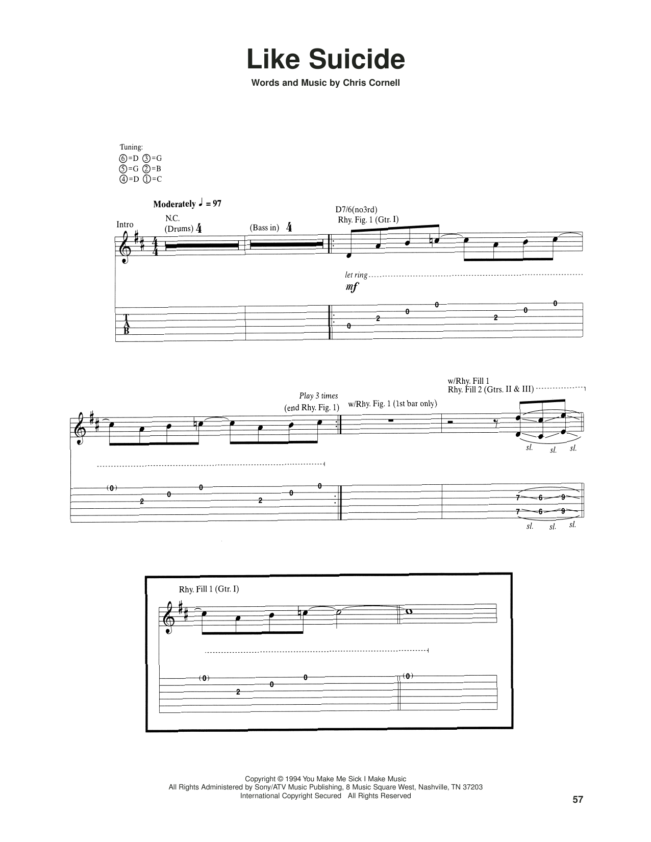 Soundgarden Like Suicide sheet music notes and chords. Download Printable PDF.