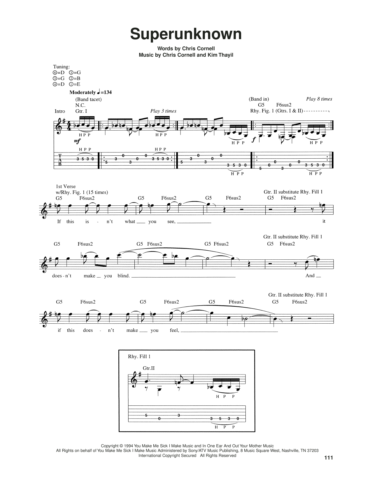 Soundgarden Superunknown sheet music notes and chords. Download Printable PDF.