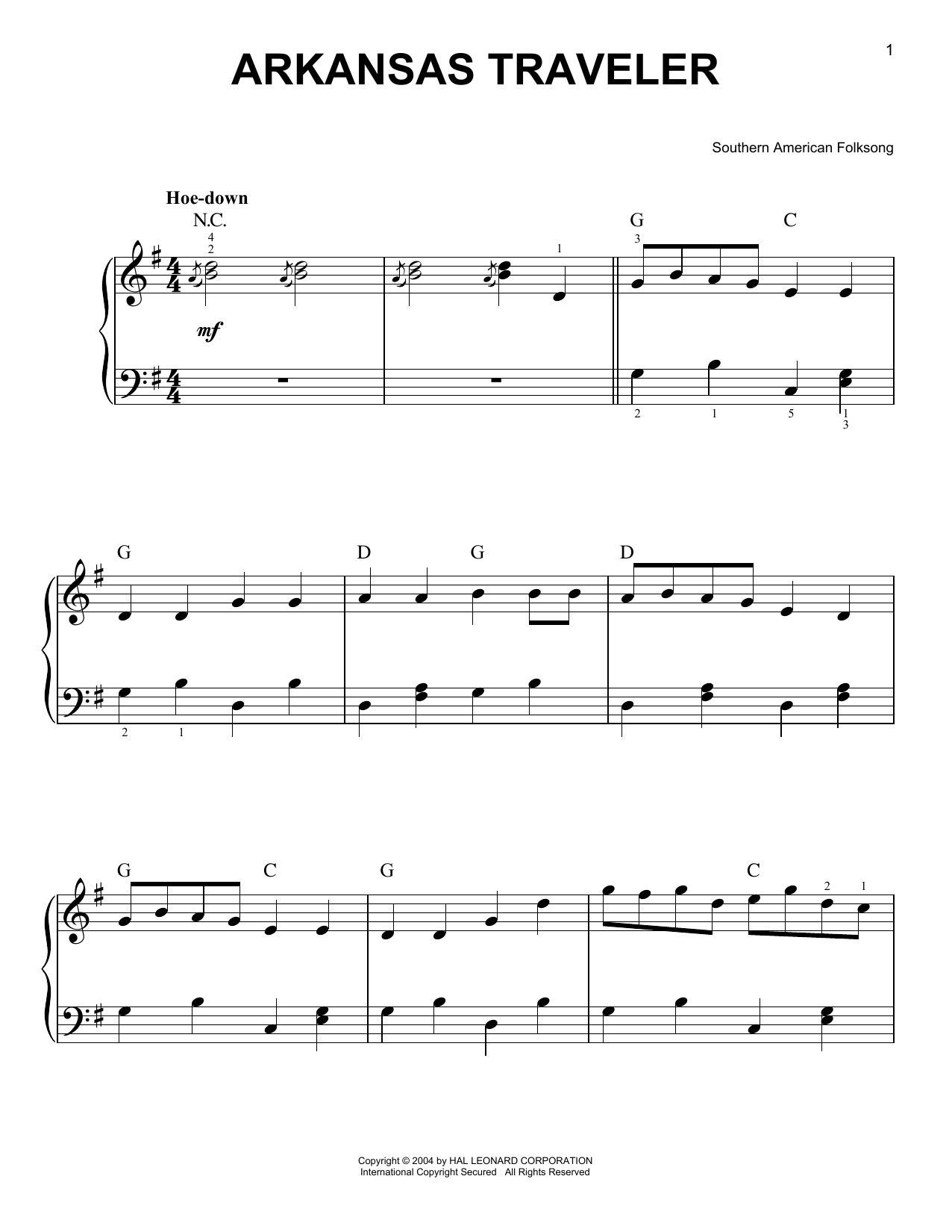 Southern American Folksong Arkansas Traveler sheet music notes and chords. Download Printable PDF.