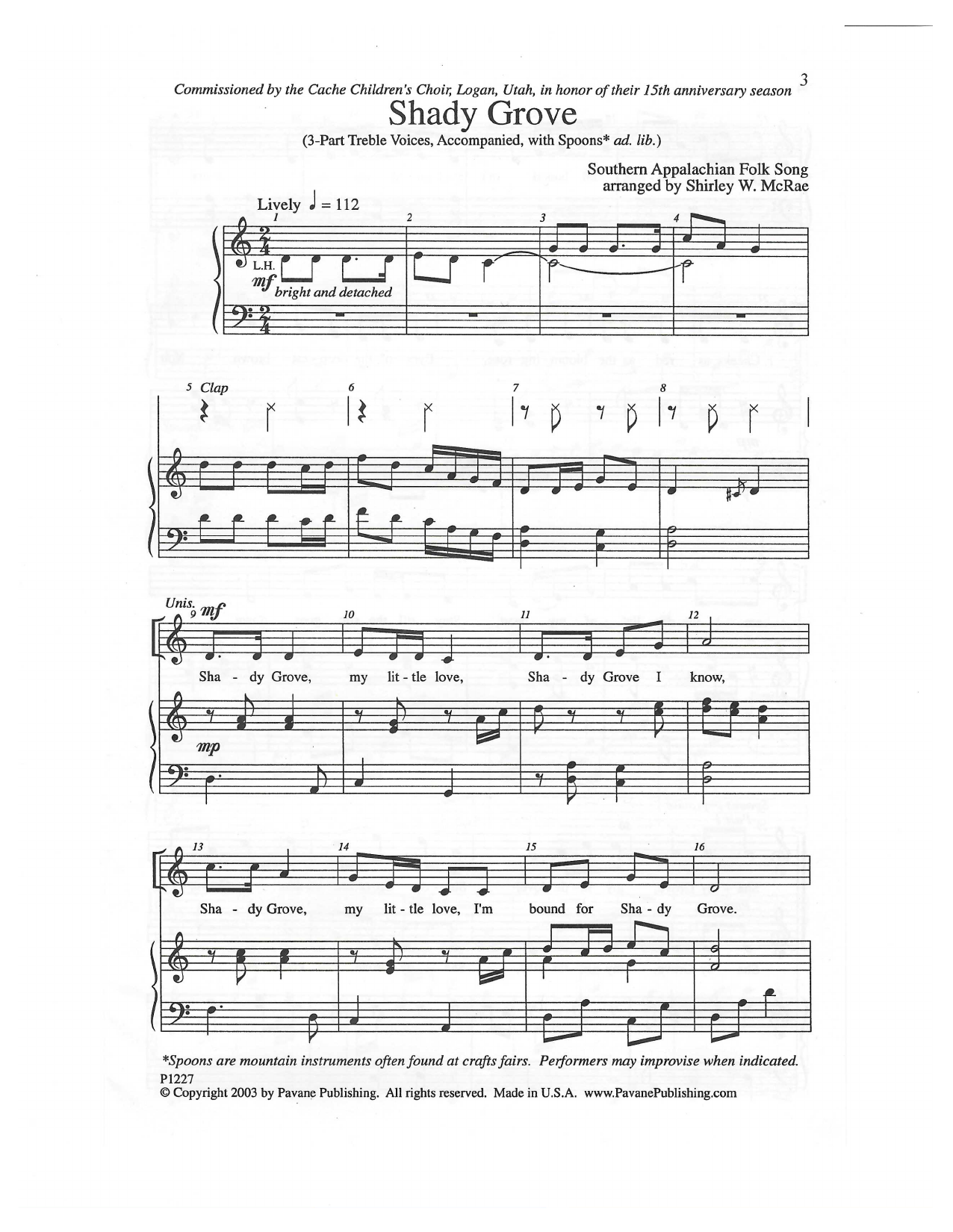 Learn to play Southern Appalachian Folk Song Shady Grove (arr. Shirley W. McRae) sheet music for 3-Part Mixed Choir in minutes. Price: 3.9900$ Southern Appalachian Folk Song Shady Grove (arr. Shirley W. McRae) sheet music notes and chords arranged for 3-Part Mixed Choir