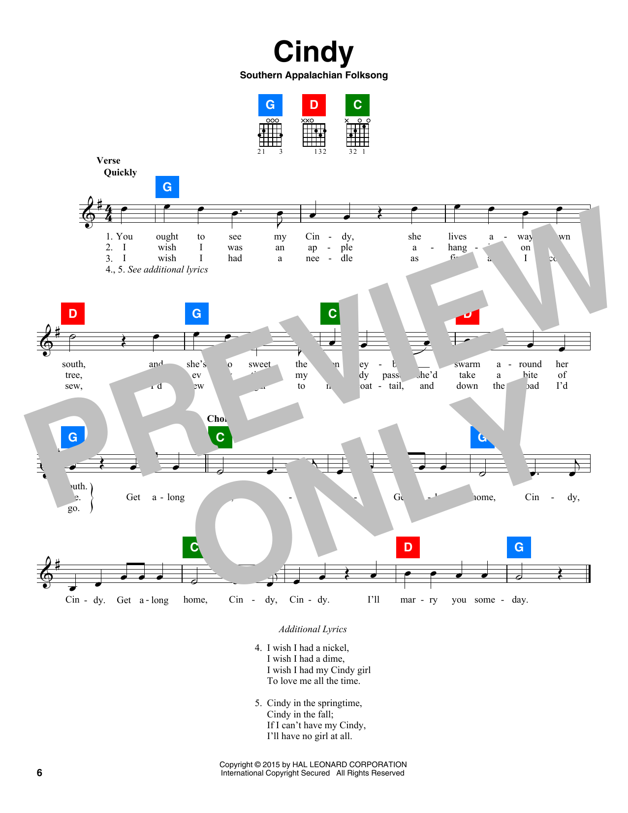 Southern Appalachian Folksong Cindy sheet music notes and chords. Download Printable PDF.