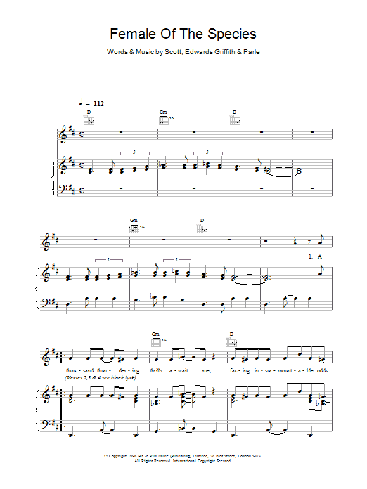 Space Female Of The Species sheet music notes and chords. Download Printable PDF.