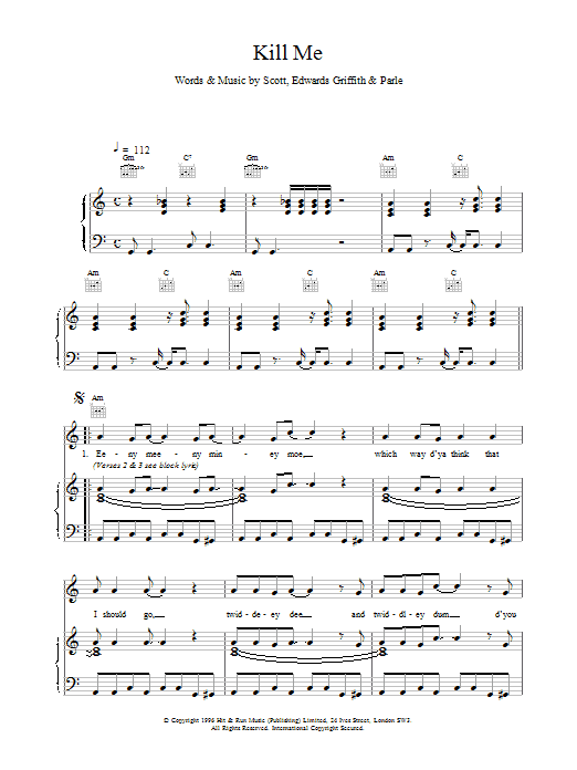 Space Kill Me sheet music notes and chords. Download Printable PDF.