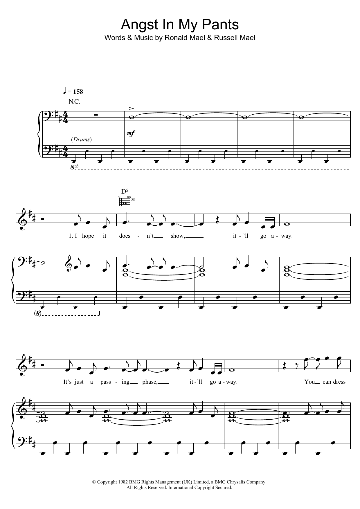 Sparks Angst In My Pants sheet music notes and chords. Download Printable PDF.