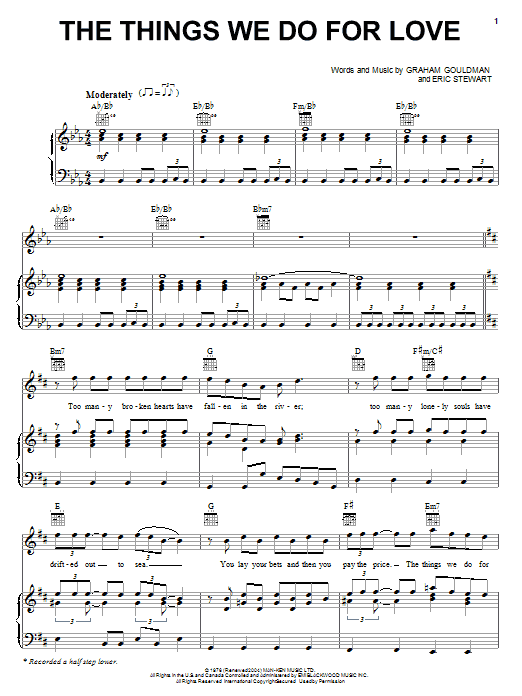 Learn to play Spectacular! (Movie) Things We Do For Love sheet music for Piano, Vocal & Guitar (Right-Hand Melody) in minutes. Spectacular! (Movie) Things We Do For Love sheet music notes and chords. Download Printable PDF.