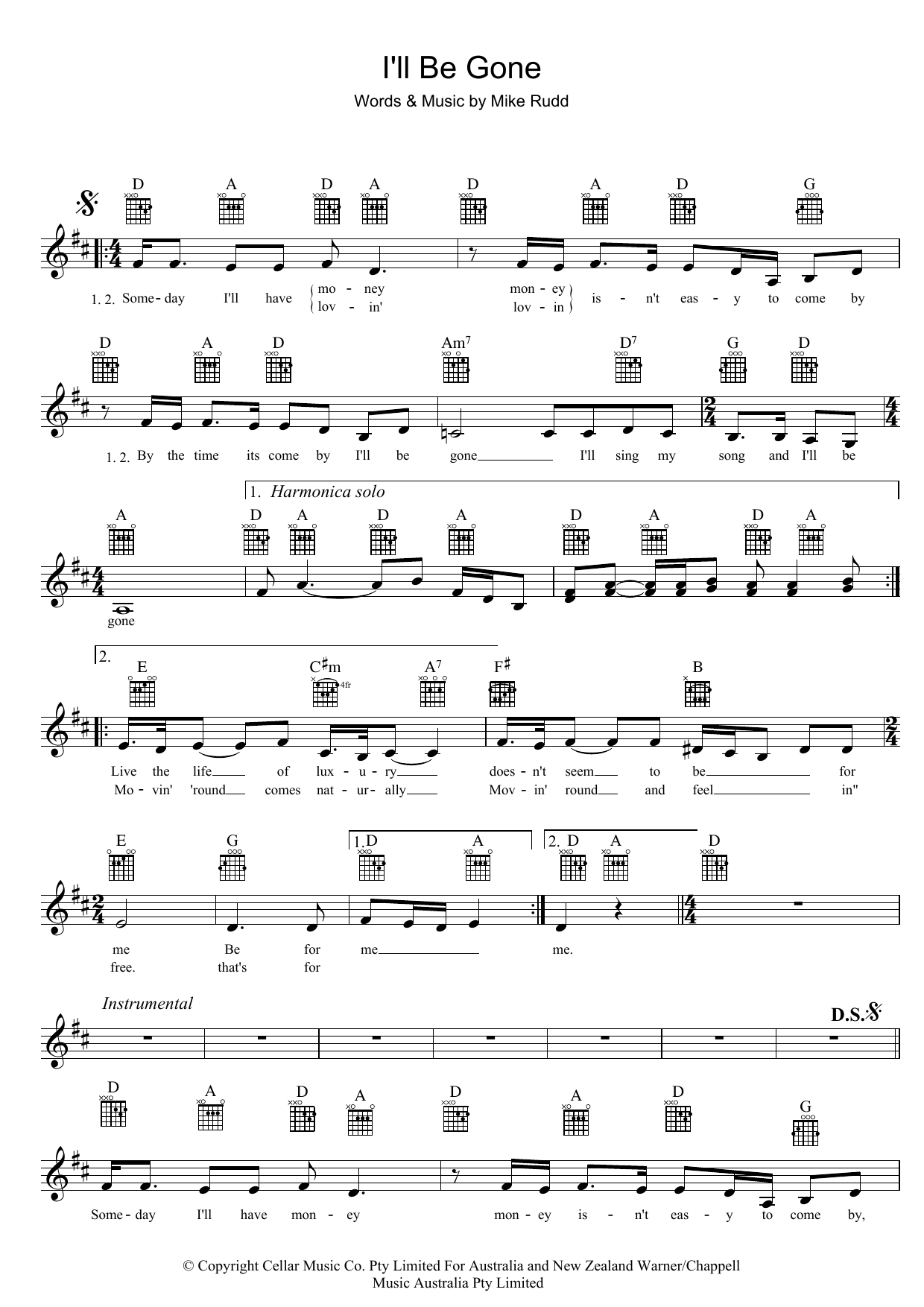 Spectrum I'll Be Gone sheet music notes and chords. Download Printable PDF.