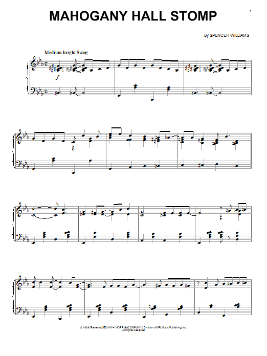 Spencer Williams Mahogany Hall Stomp sheet music notes and chords. Download Printable PDF.