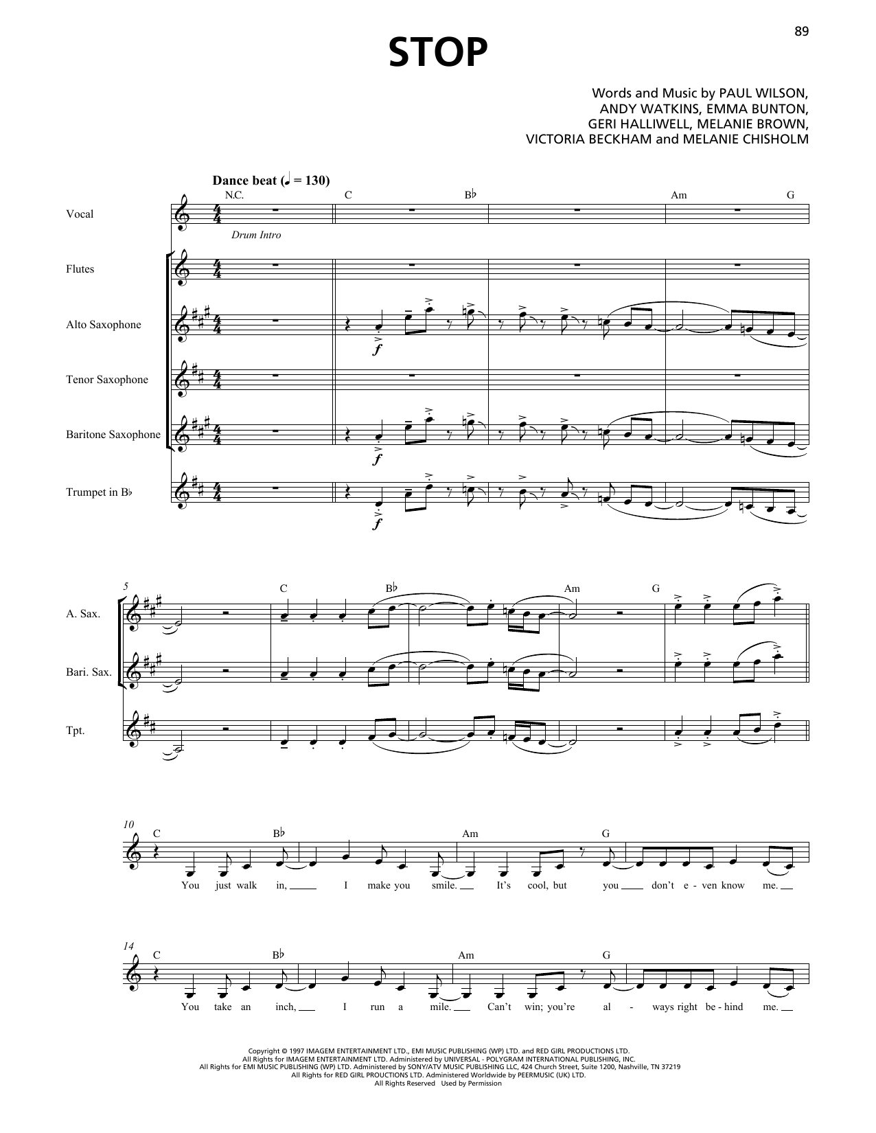 Learn to play Spice Girls Stop (Horn Section) sheet music for Transcribed Score in minutes. Price: 7.8900$ Spice Girls Stop (Horn Section) sheet music notes and chords arranged for Transcribed Score