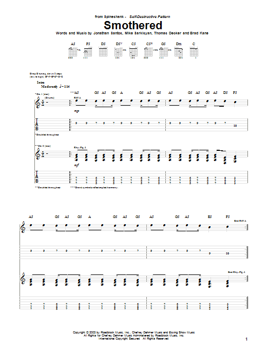 Spineshank Smothered sheet music notes and chords. Download Printable PDF.