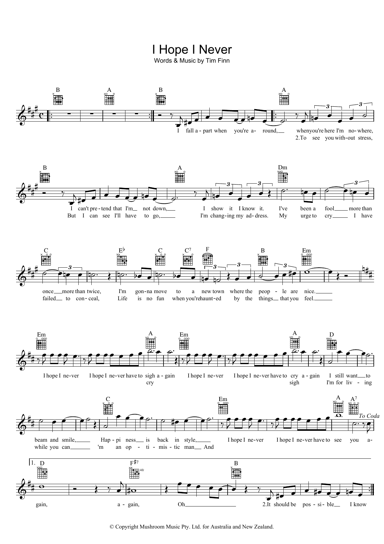 Learn to play Split Enz I Hope I Never sheet music for Piano, Vocal & Guitar (Right-Hand Melody) in minutes. Split Enz I Hope I Never sheet music notes and chords. Download Printable PDF.