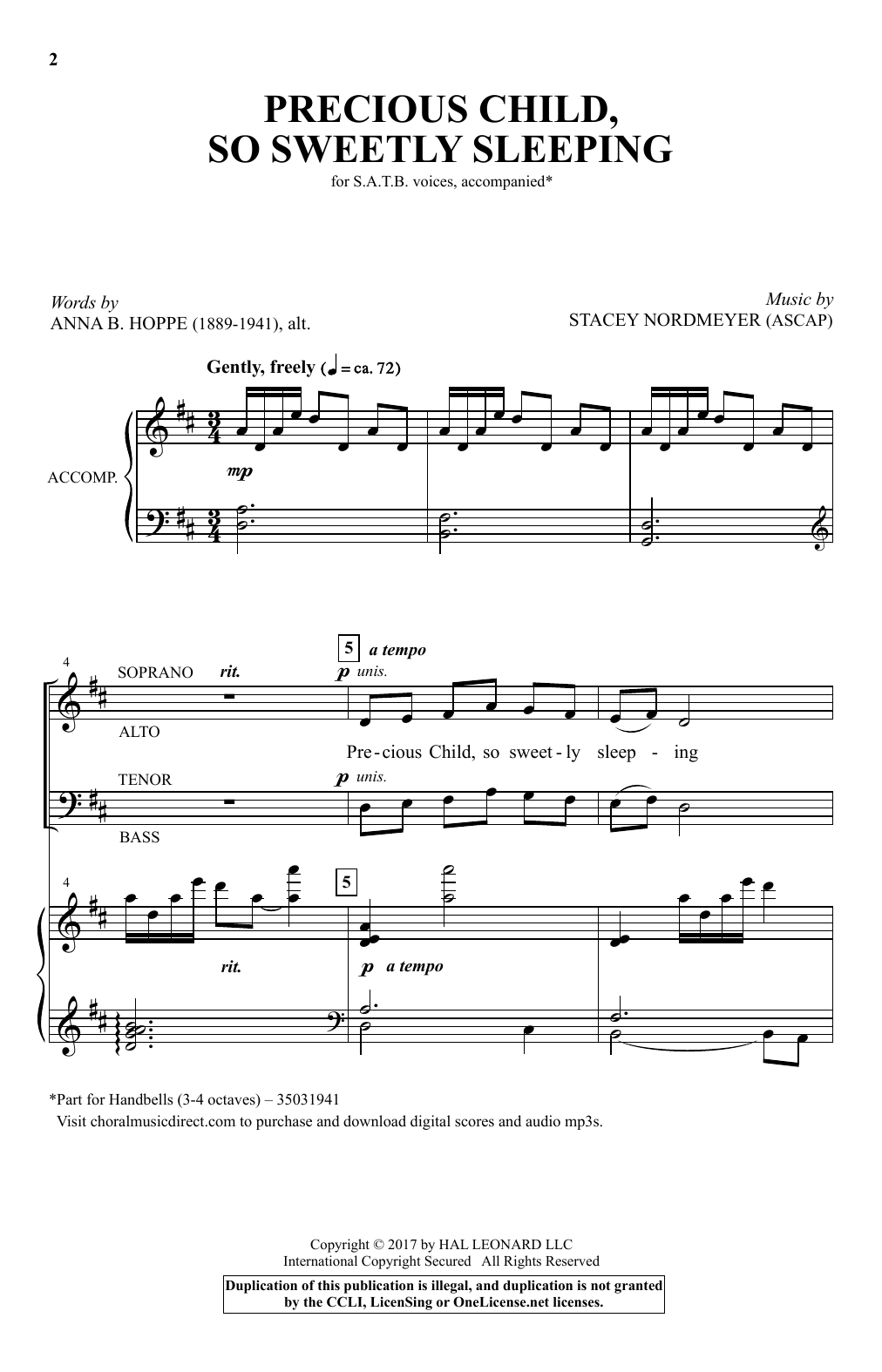 Stacey Nordmeyer Precious Child, So Sweetly Sleeping sheet music notes and chords arranged for SATB Choir
