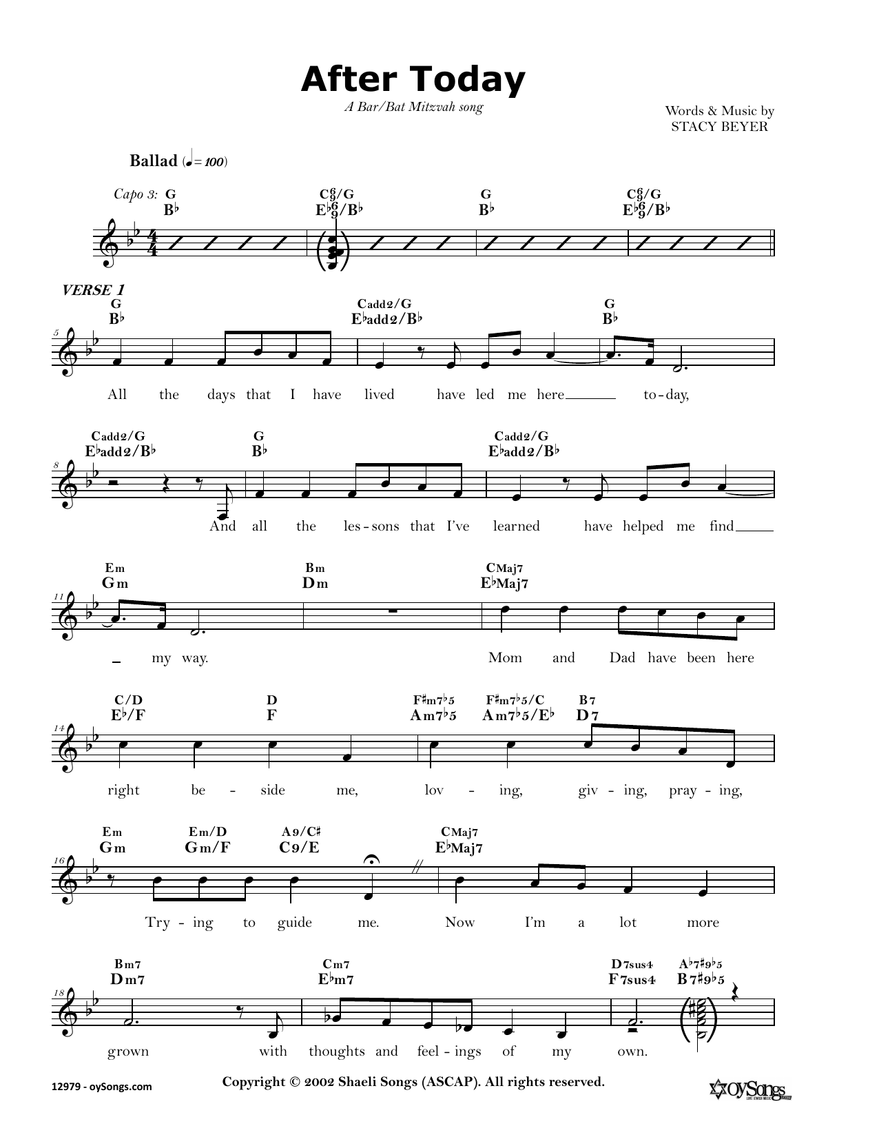 Stacy Beyer After Today sheet music notes and chords. Download Printable PDF.