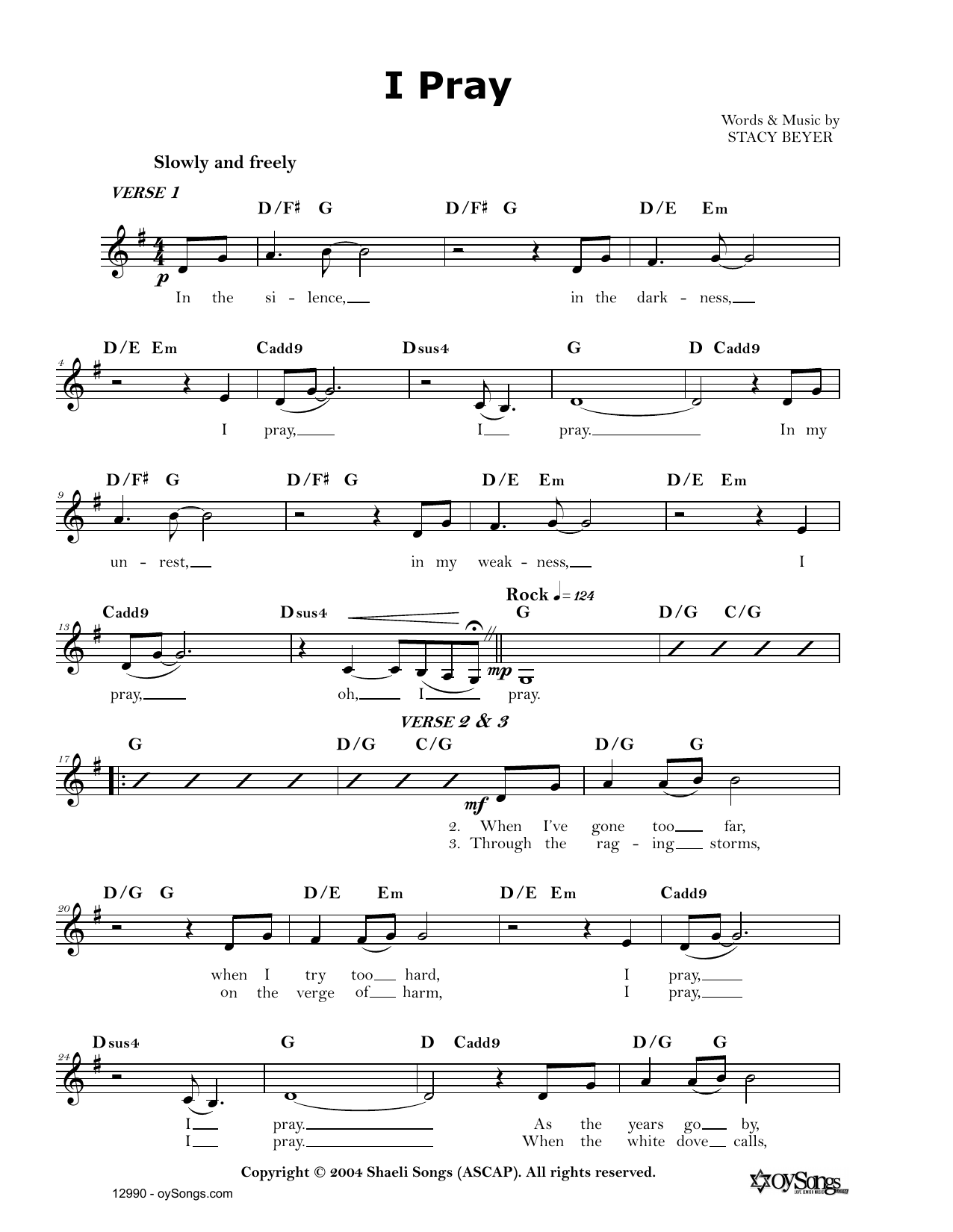 Stacy Beyer I Pray sheet music notes and chords. Download Printable PDF.