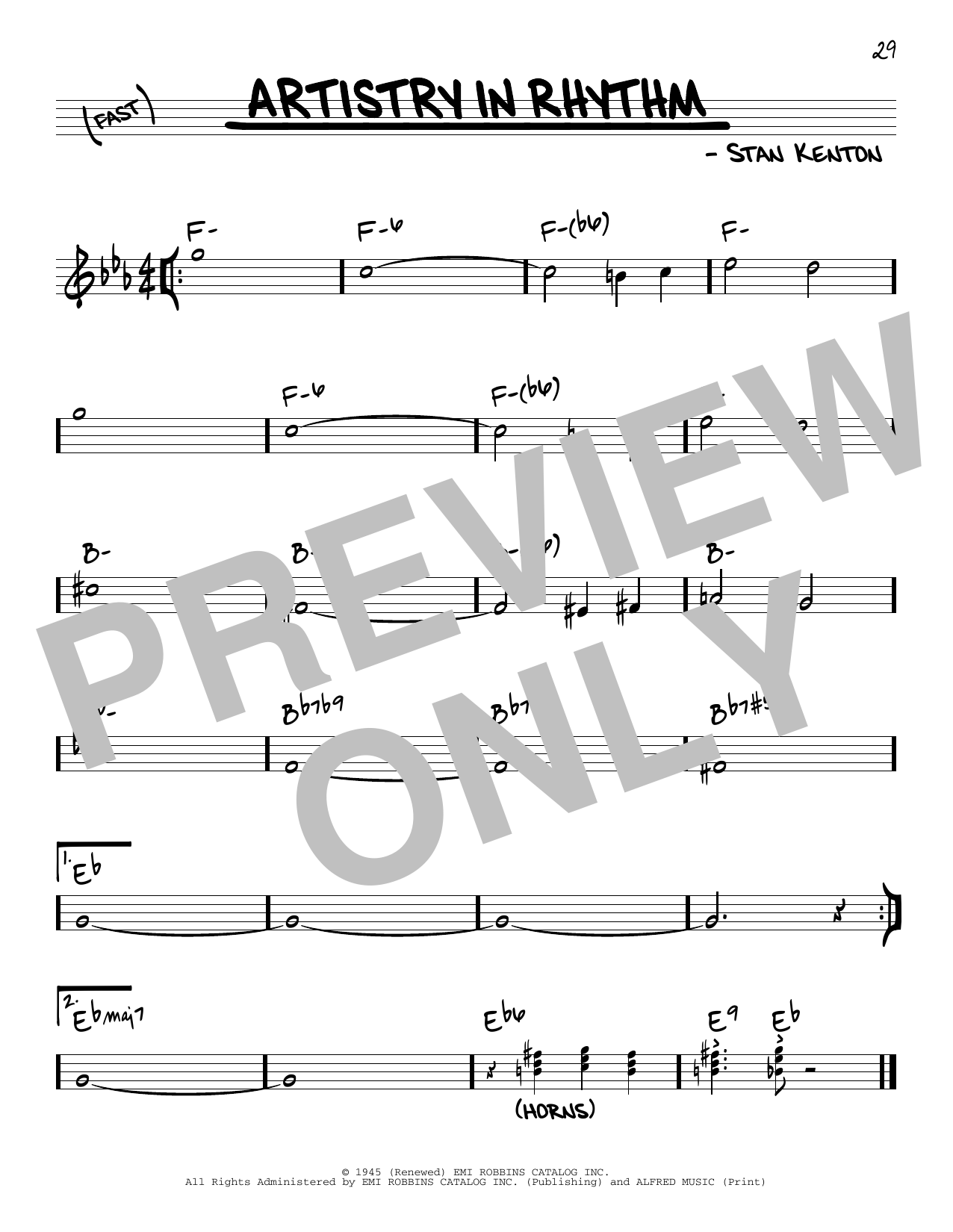 Stan Kenton Artistry In Rhythm sheet music notes and chords. Download Printable PDF.