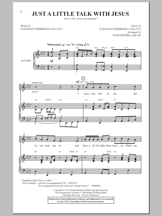 Stan Pethel Just A Little Talk With Jesus sheet music notes and chords. Download Printable PDF.