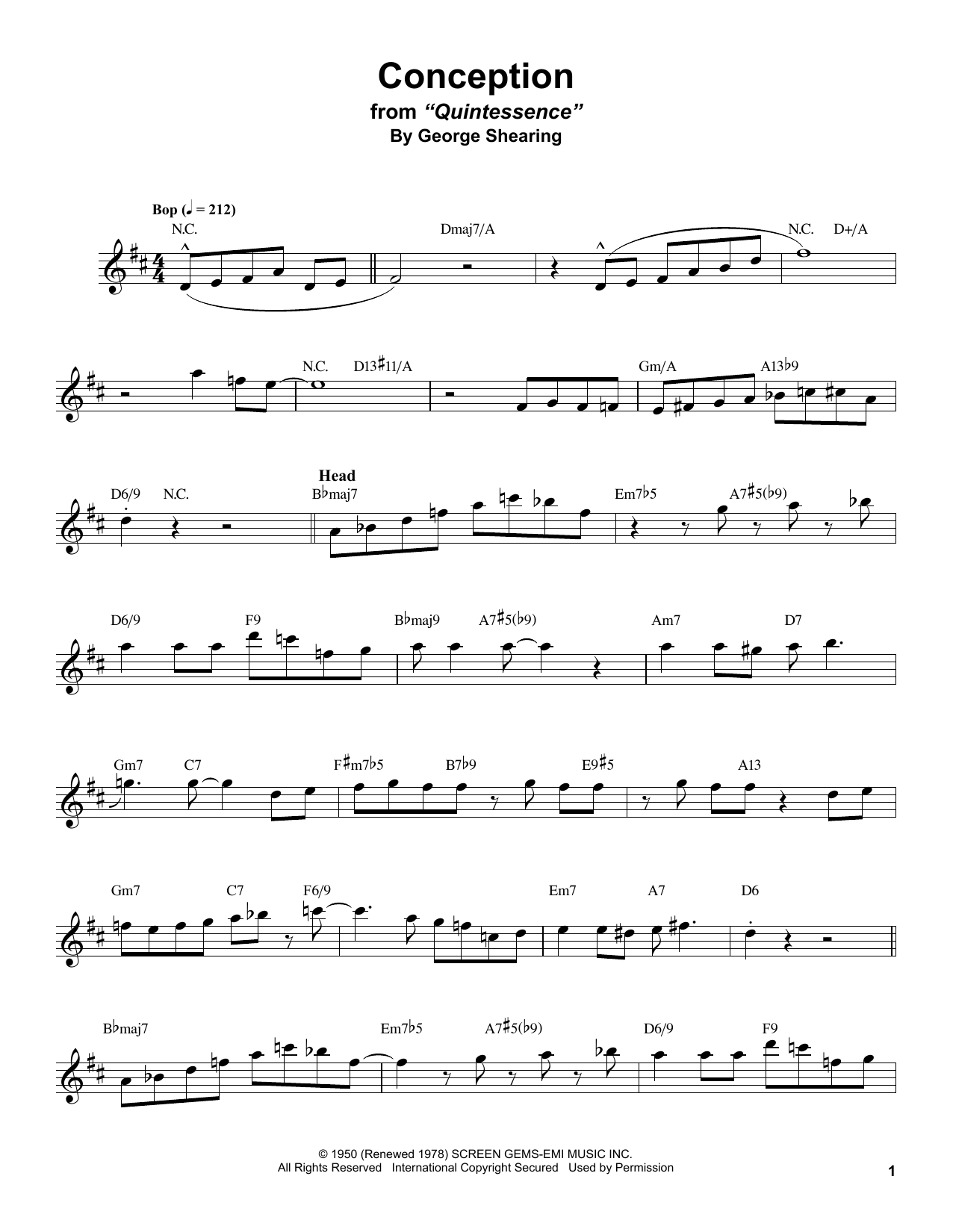 Stan Getz Conception sheet music notes and chords. Download Printable PDF.