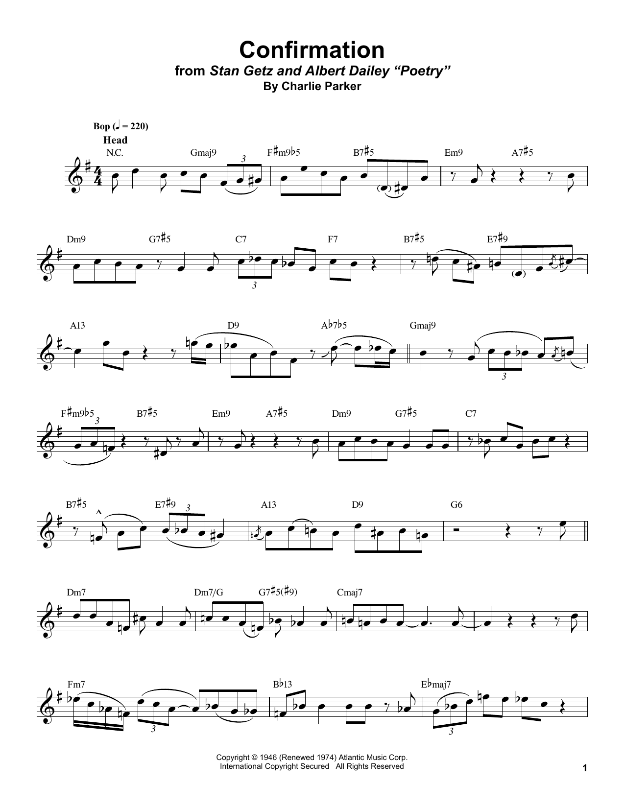 Stan Getz Confirmation sheet music notes and chords. Download Printable PDF.