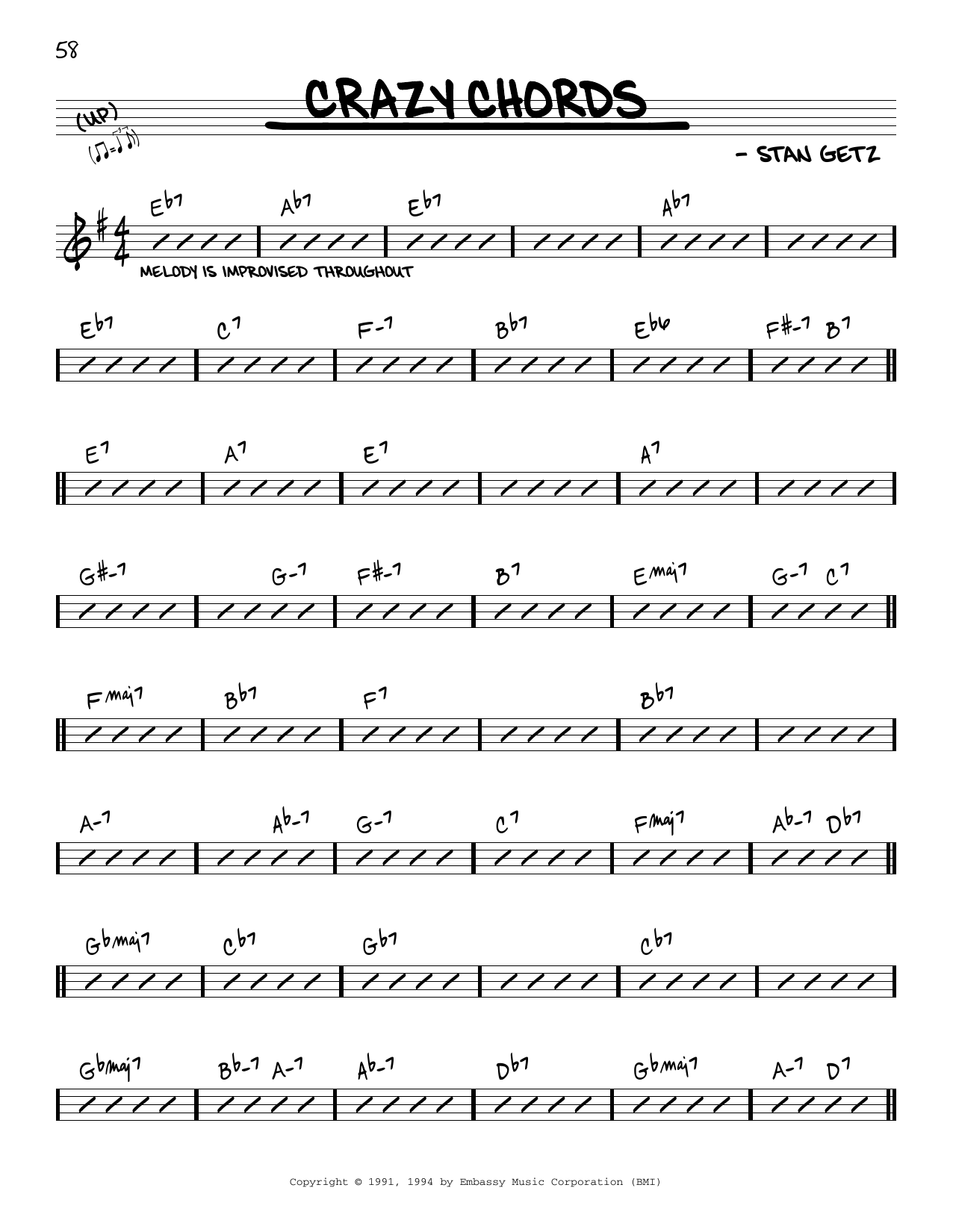 Stan Getz Crazy Chords sheet music notes and chords. Download Printable PDF.