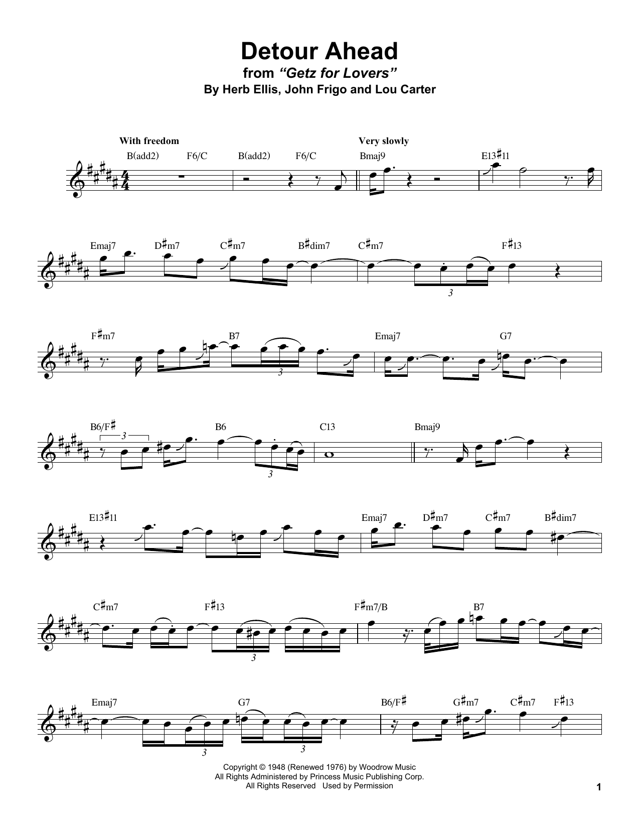 Stan Getz Detour Ahead sheet music notes and chords. Download Printable PDF.