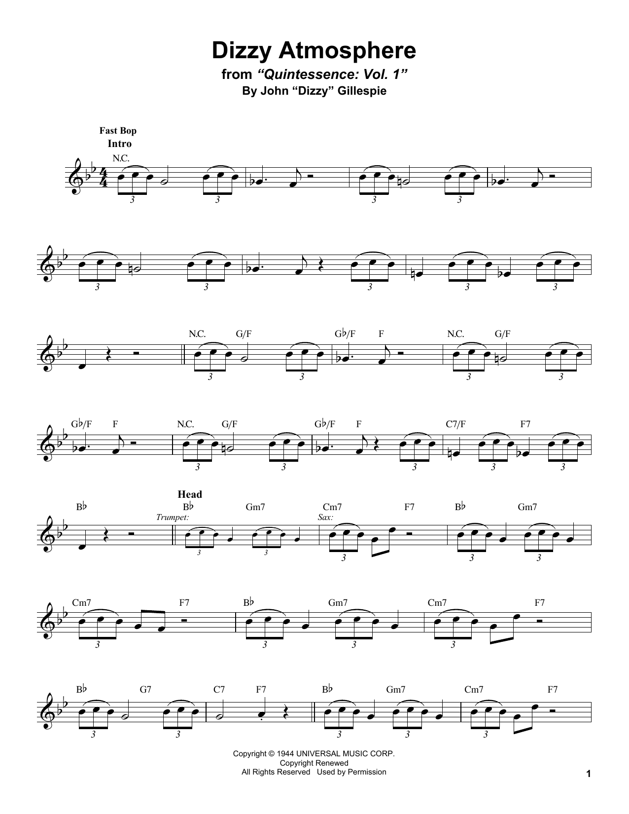 Stan Getz Dizzy Atmosphere sheet music notes and chords. Download Printable PDF.