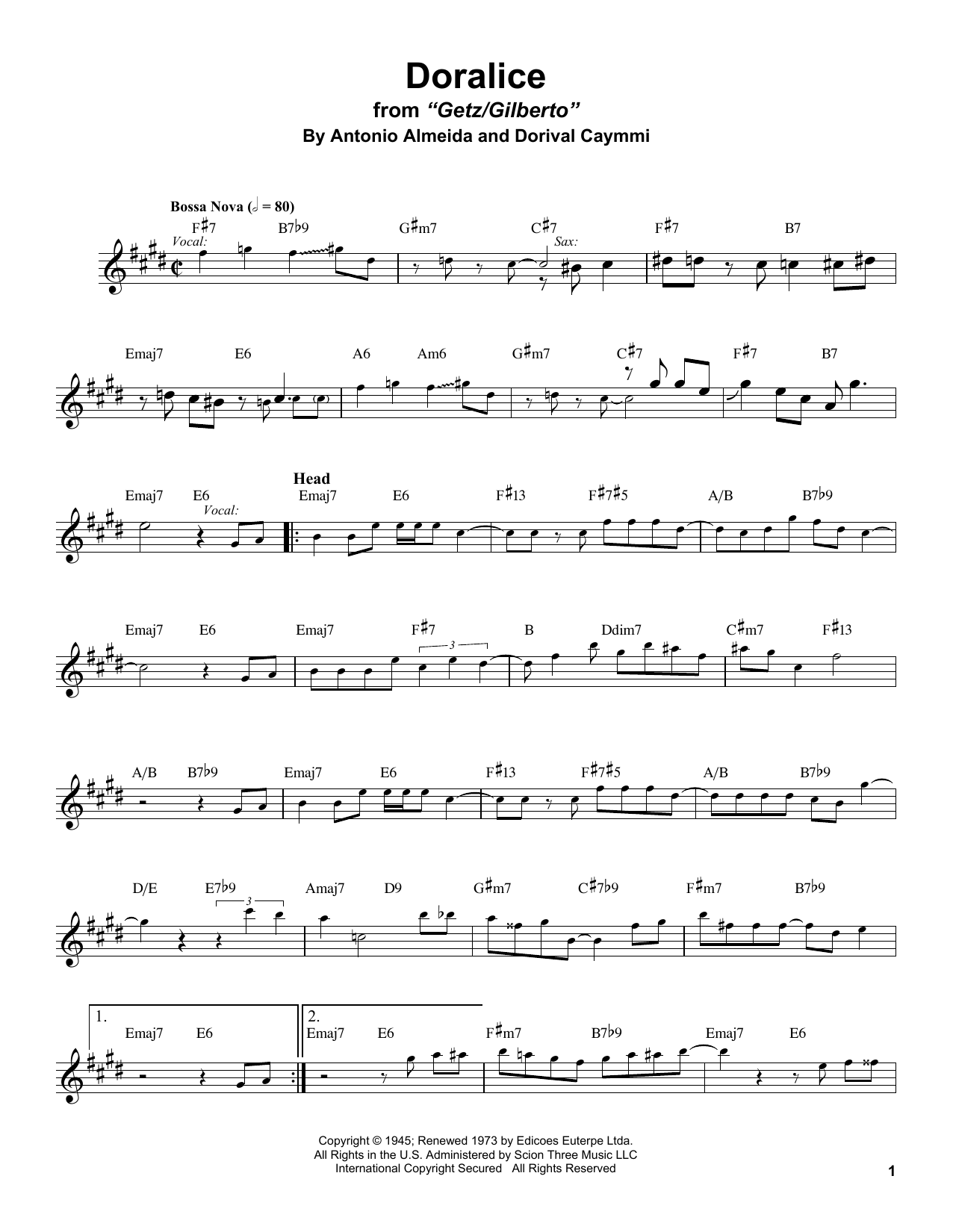 Stan Getz Doralice sheet music notes and chords. Download Printable PDF.