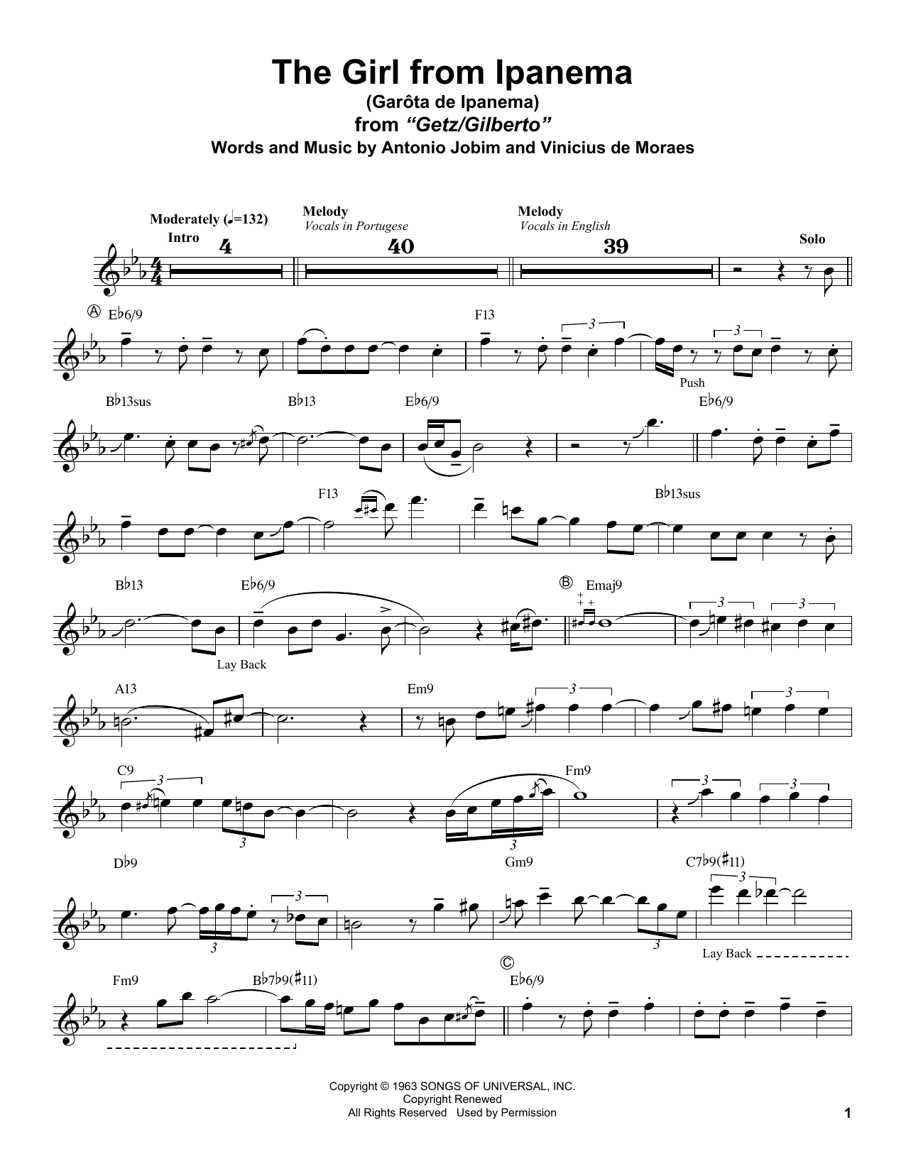 Stan Getz Garota De Ipanema sheet music notes and chords. Download Printable PDF.