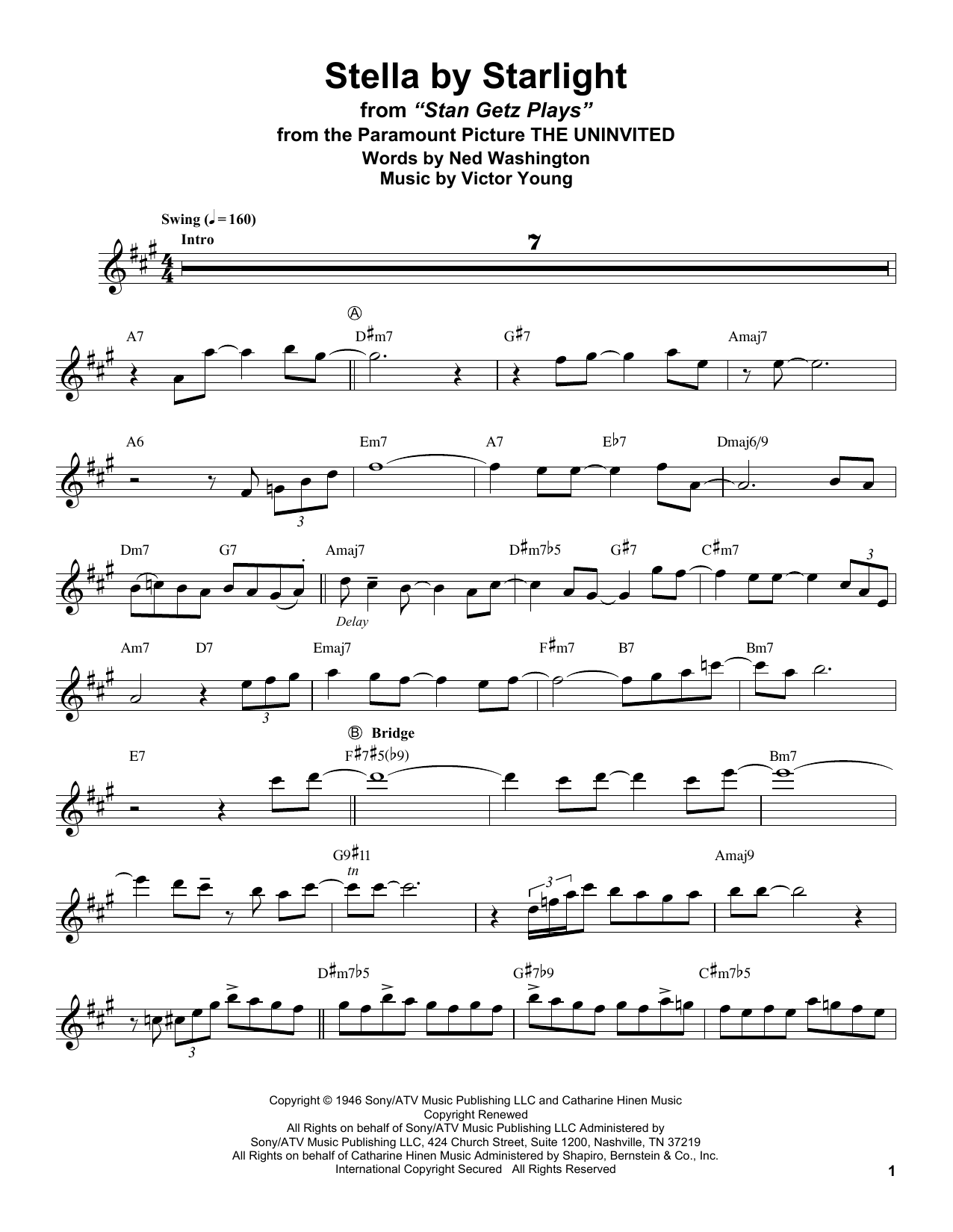 Stan Getz Stella By Starlight sheet music notes and chords. Download Printable PDF.