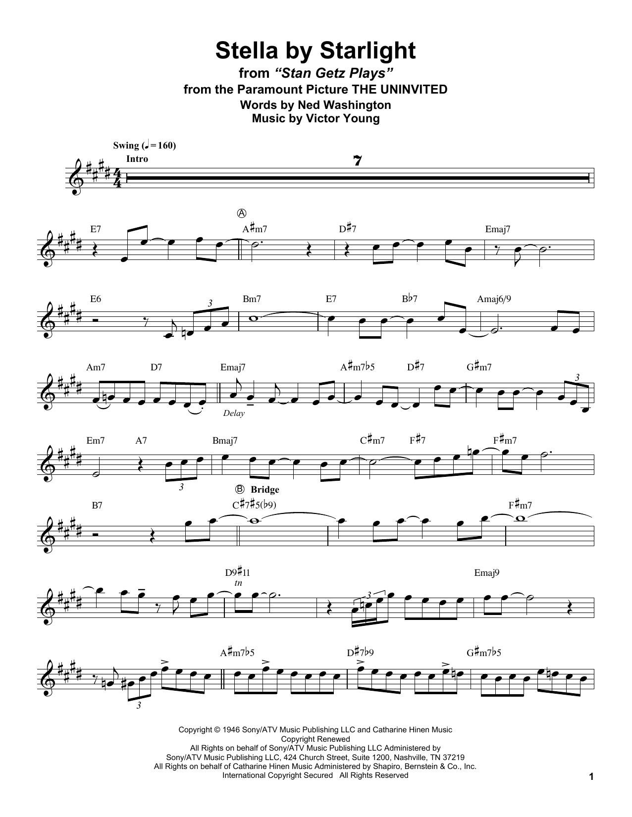 Learn to play Stan Getz Stella By Starlight (from The Uninvited) sheet music for Alto Sax Transcription in minutes. Price: 6.9900$ Stan Getz Stella By Starlight (from The Uninvited) sheet music notes and chords arranged for Alto Sax Transcription