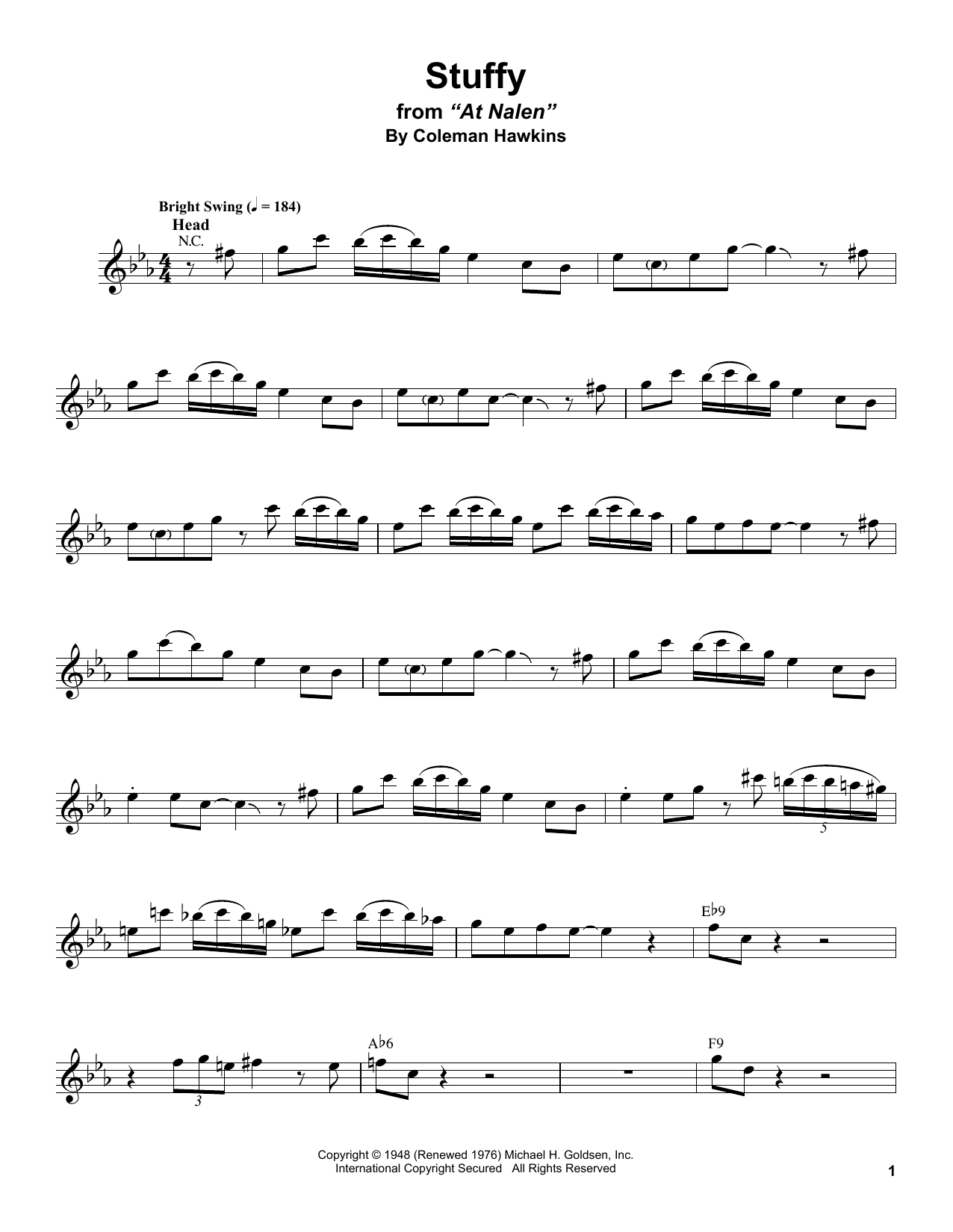 Stan Getz Stuffy sheet music notes and chords. Download Printable PDF.