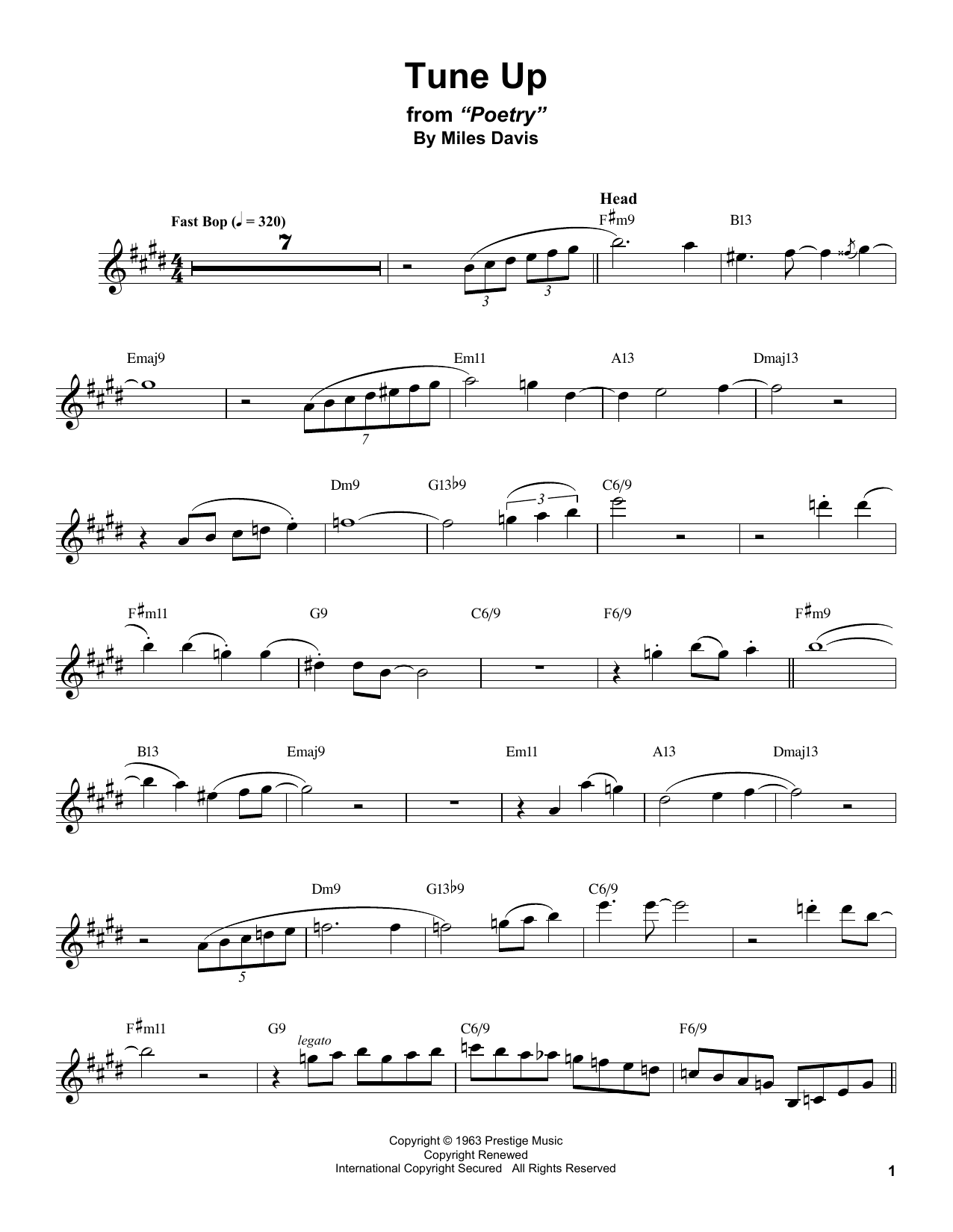 Stan Getz Tune Up sheet music notes and chords. Download Printable PDF.