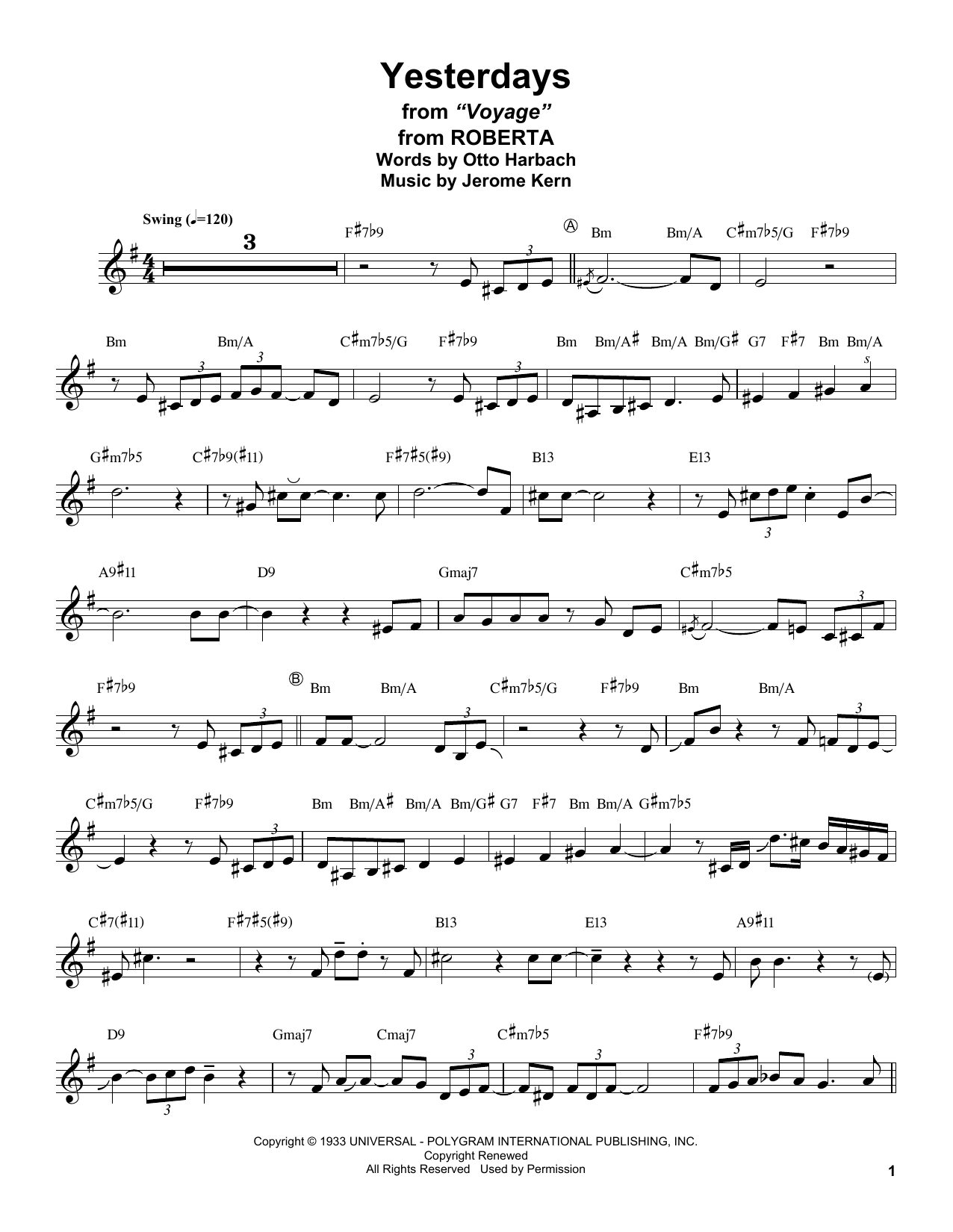 Stan Getz Yesterdays sheet music notes and chords. Download Printable PDF.