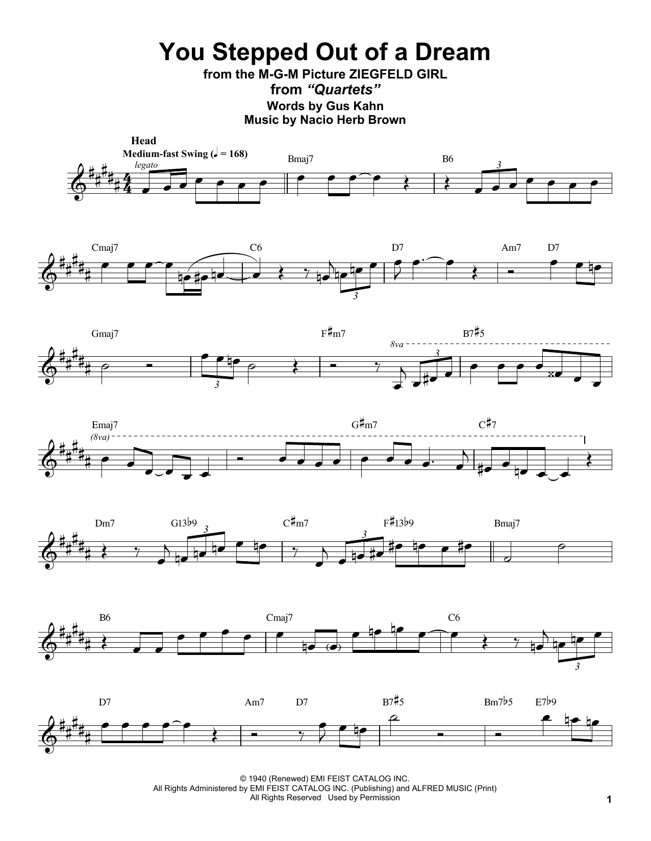 Learn to play Stan Getz You Stepped Out Of A Dream (from Ziegfeld Girl) sheet music for Alto Sax Transcription in minutes. Price: 6.9900$ Stan Getz You Stepped Out Of A Dream (from Ziegfeld Girl) sheet music notes and chords arranged for Alto Sax Transcription