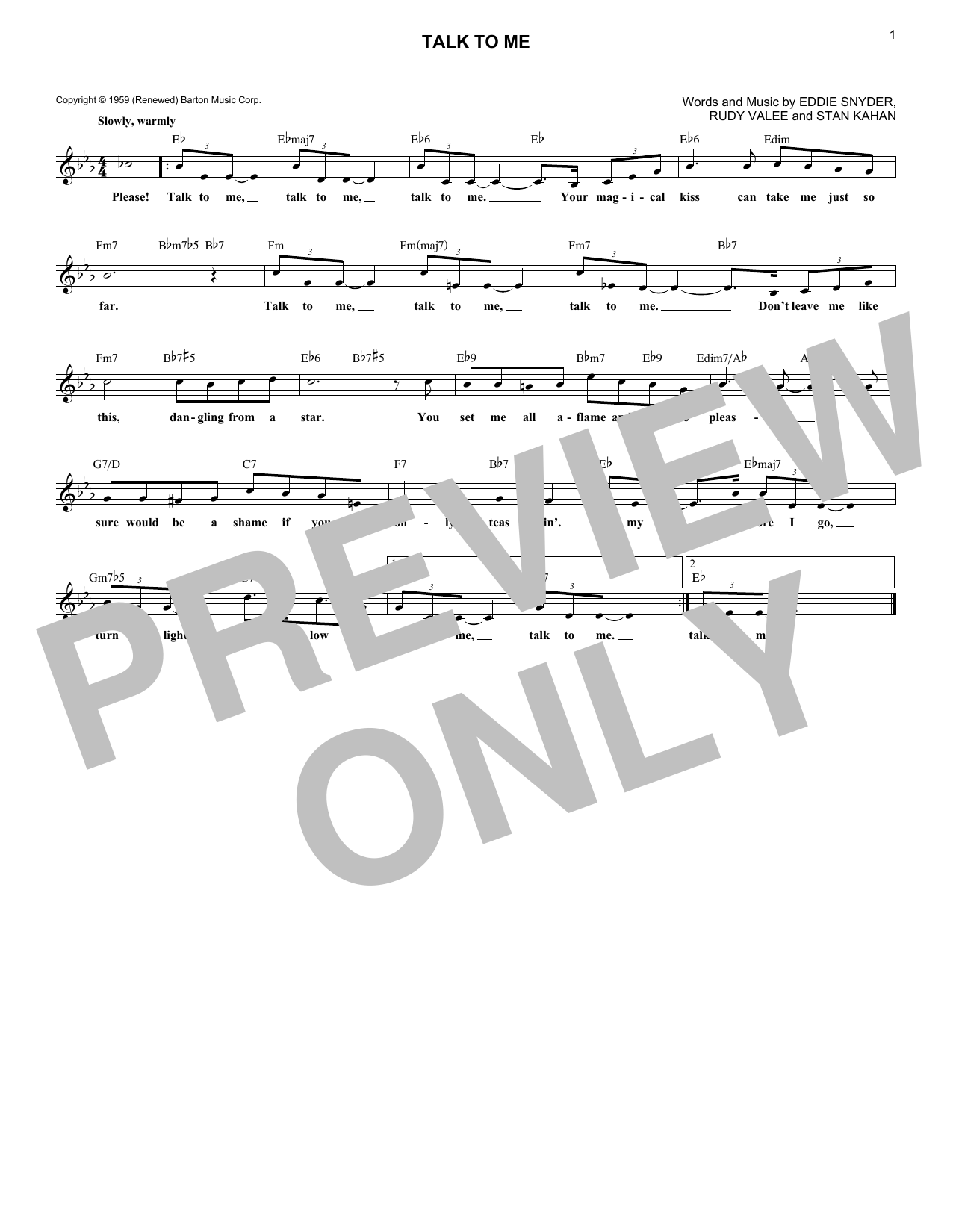 Frank Sinatra Talk To Me sheet music notes and chords. Download Printable PDF.