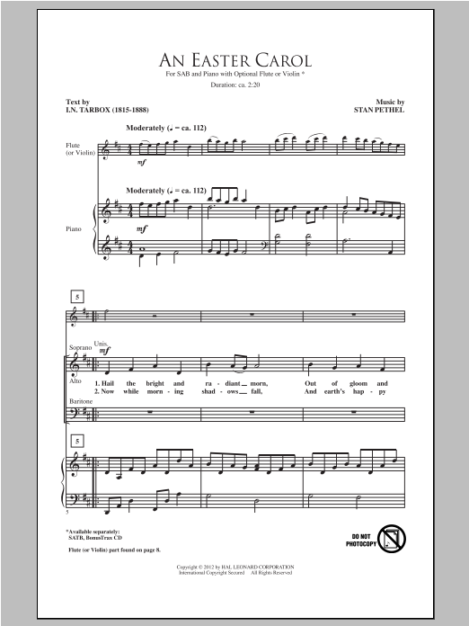 Stan Pethel An Easter Carol sheet music notes and chords. Download Printable PDF.