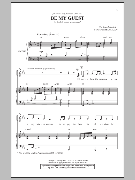 Stan Pethel Be My Guest sheet music notes and chords. Download Printable PDF.