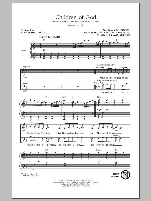 Stan Pethel Children Of God sheet music notes and chords. Download Printable PDF.