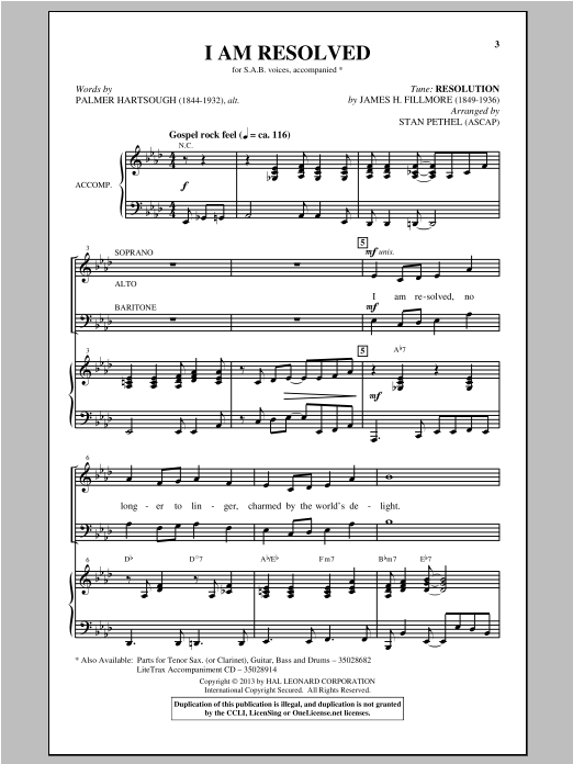 Stan Pethel I Am Resolved sheet music notes and chords arranged for SAB Choir