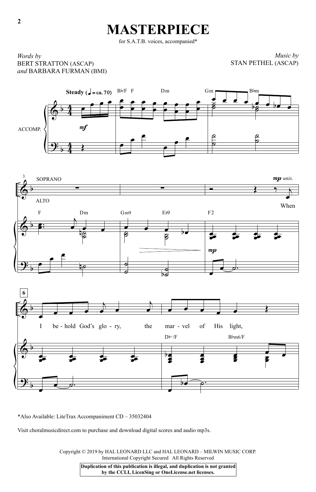 Stan Pethel Masterpiece sheet music notes and chords. Download Printable PDF.