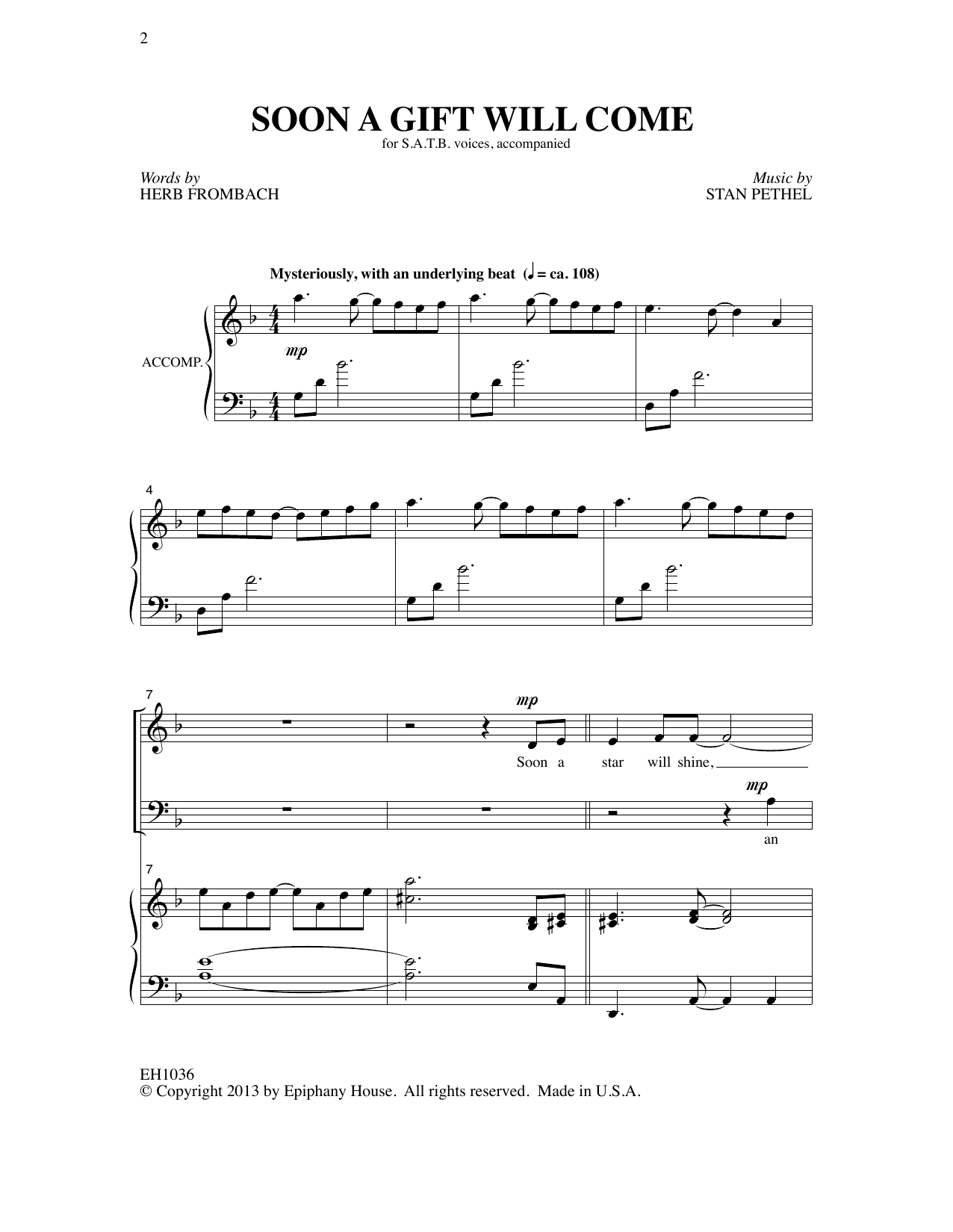 Learn to play Stan Pethel Soon A Gift Will Come sheet music for SATB Choir in minutes. Price: 3.9900$ Stan Pethel Soon A Gift Will Come sheet music notes and chords arranged for SATB Choir