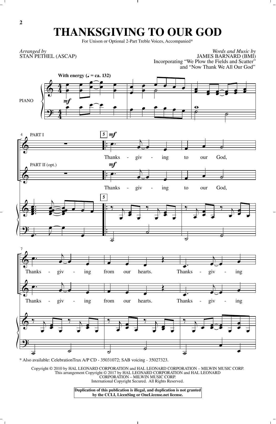 Learn to play Stan Pethel Thanksgiving To Our God sheet music for Unison Choir in minutes. Price: 3.9900$ Stan Pethel Thanksgiving To Our God sheet music notes and chords arranged for Unison Choir