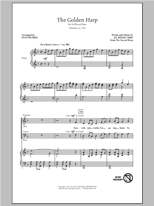 J.P. Reese The Golden Harp (arr. Stan Pethel) sheet music notes and chords. Download Printable PDF.