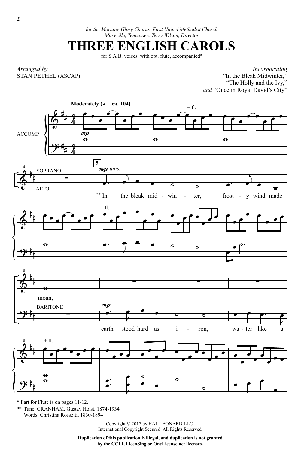 Stan Pethel Three English Carols sheet music notes and chords. Download Printable PDF.