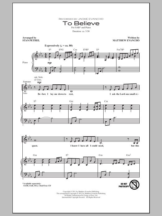 Stan Pethel To Believe sheet music notes and chords. Download Printable PDF.