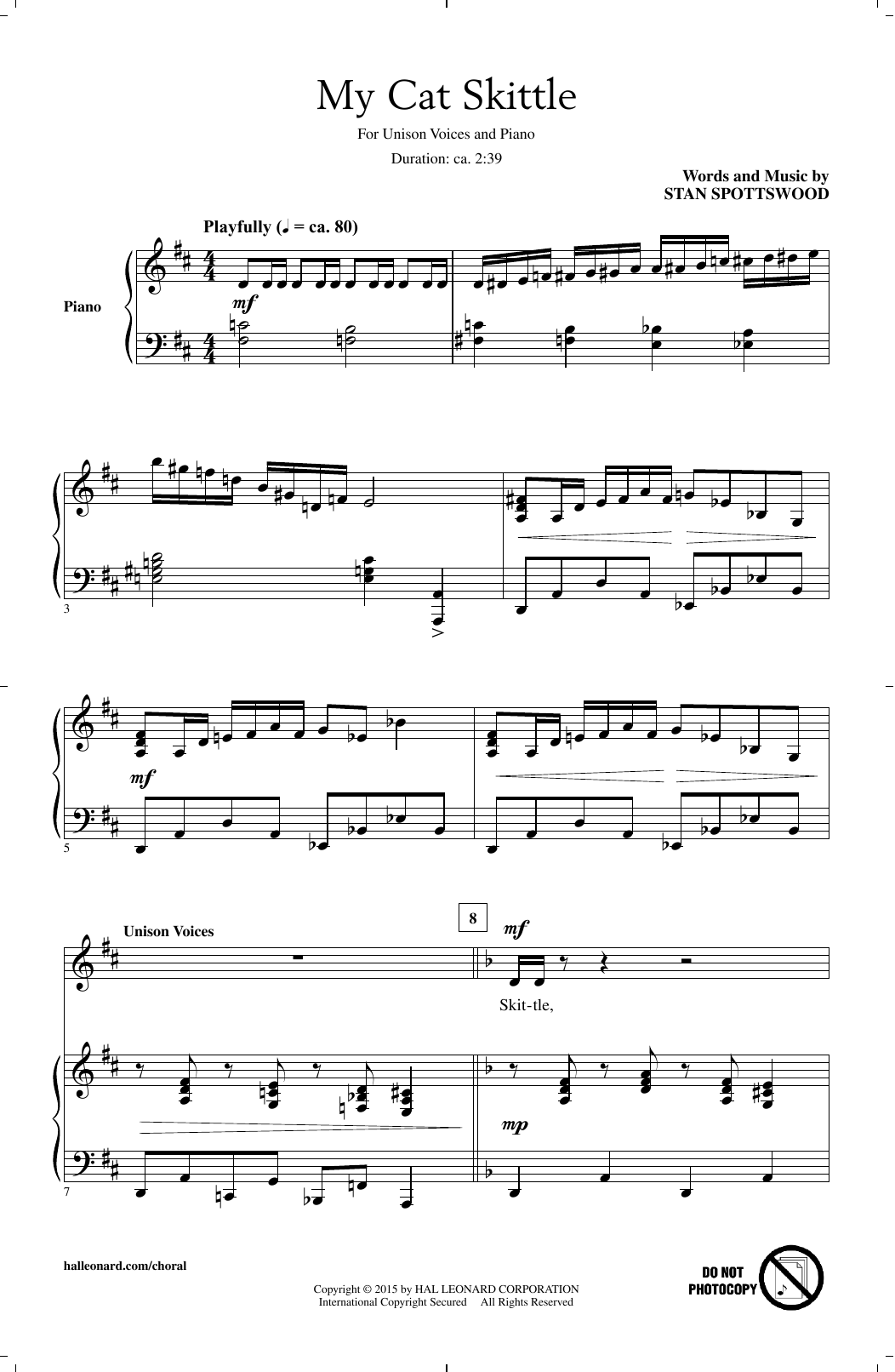 Stan Spottswood My Cat Skittle sheet music notes and chords. Download Printable PDF.